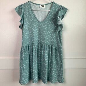 Unicorn Tribe Turquoise Flowered Ribbed Mini Dress